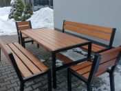 Zestaw loft ocynk stół ogrodowy drewniany 2 ławki 2 fotele