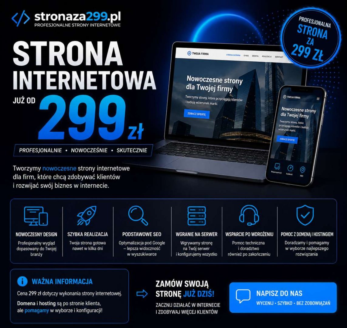 Strona WWW za 299 zł - już dziś | Faktura cała Polska - Zdjęcie 1